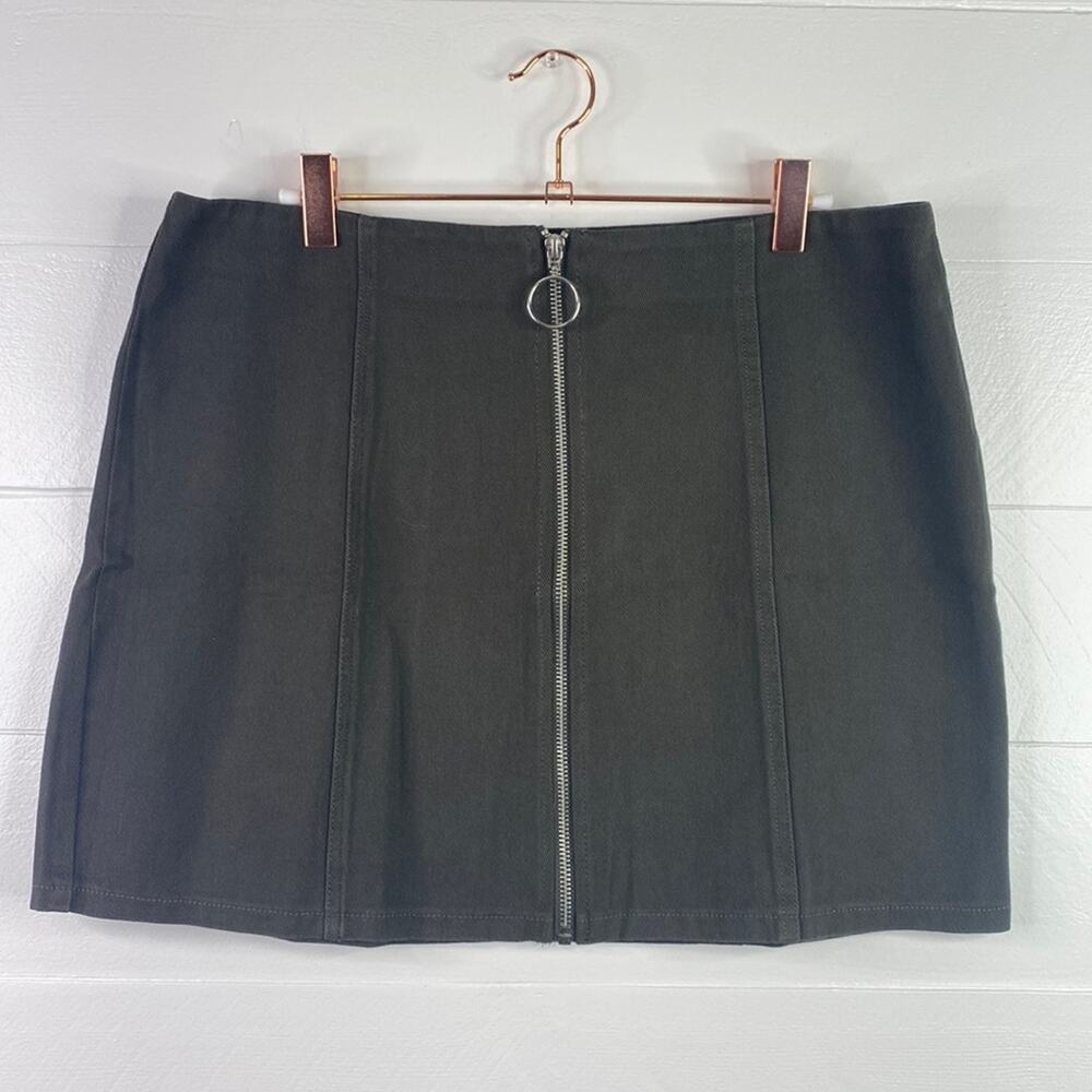 HARPER HERITAGE Olive‎ Denim Green Cotton Front Zipper Mini Skirt Size Large